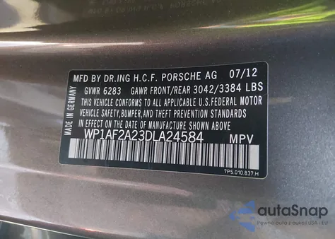 2013 Porsche Cayenne Diesel z USA, uszkodzony, nr VIN WP1AF2A23DLA24584